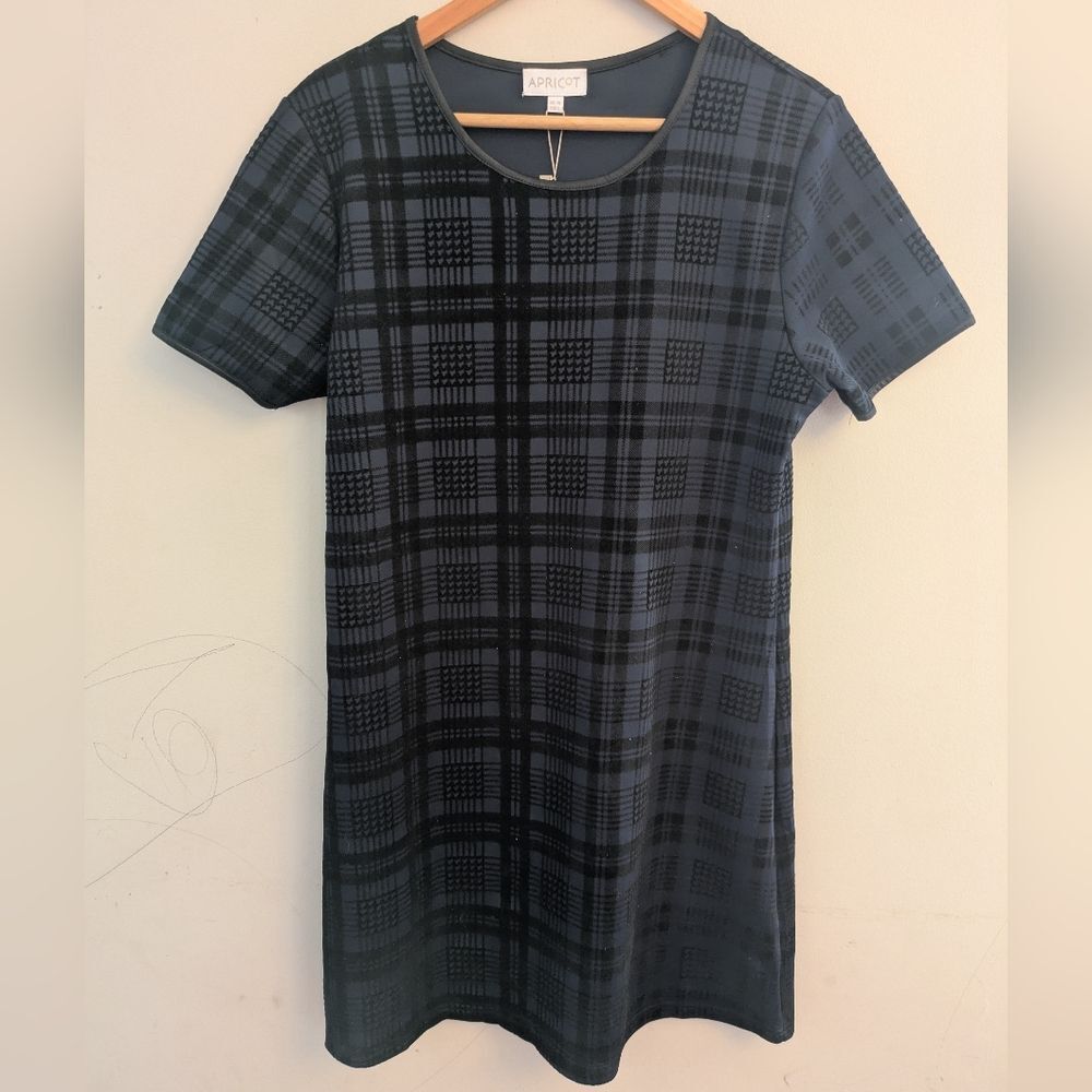 Apricot Navy Plaid Sheath Dress Size L NEW